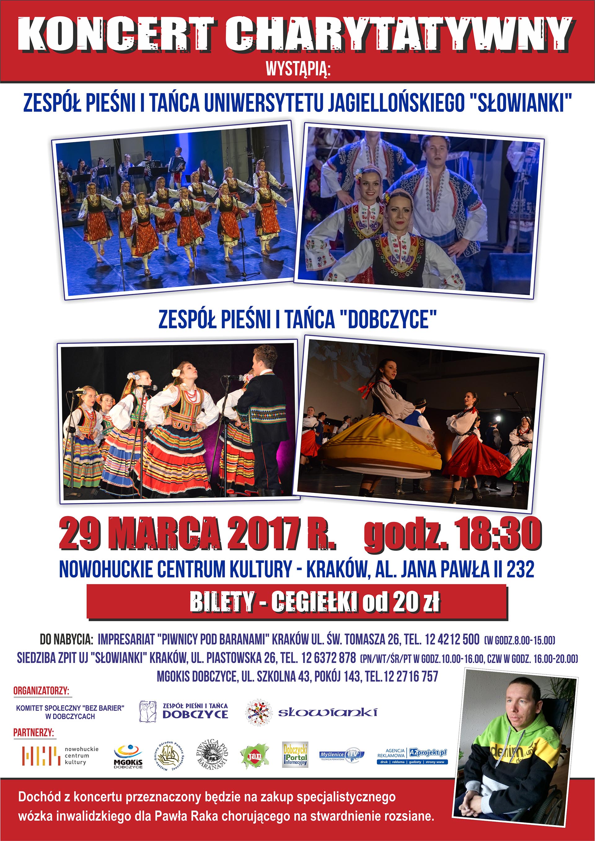 Plakat zapraszający na koncert charytatywny na rzecz Pawła Raka